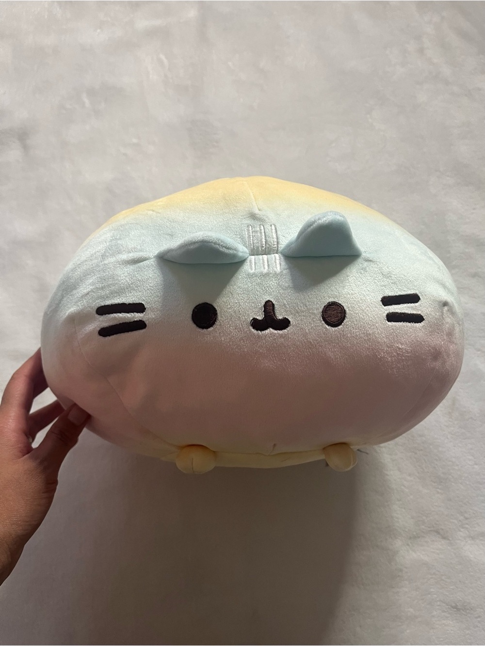 Pusheen rainbow Round Pastel Cat Plush - Yellow & Light Blue